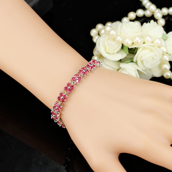 Lovely White Gold Color 4 Leaf Flower Cubic Zirconia   Fashion Jewelry Bracelets