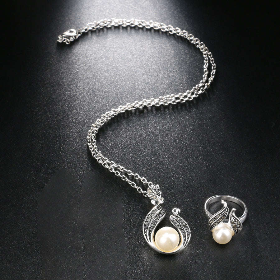 Silver Color Hollow Out Water Drop Necklace Earrings And Ring Jewelry Set