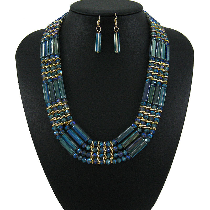 fashion Vintage  multi storey chain necklace crystal bead Handmade jewelry sets