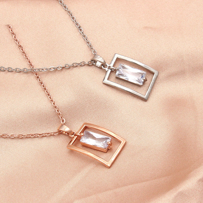 Korean Square Shaking Cubic Zirconia Dangle Earrings Pendant necklace Jewelry Sets