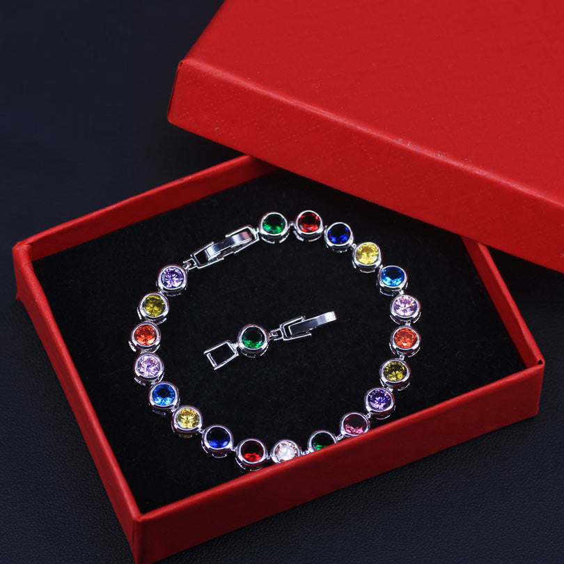 White Gold Color  Muliticolor Cubic Zirconia Tennis Bracelet