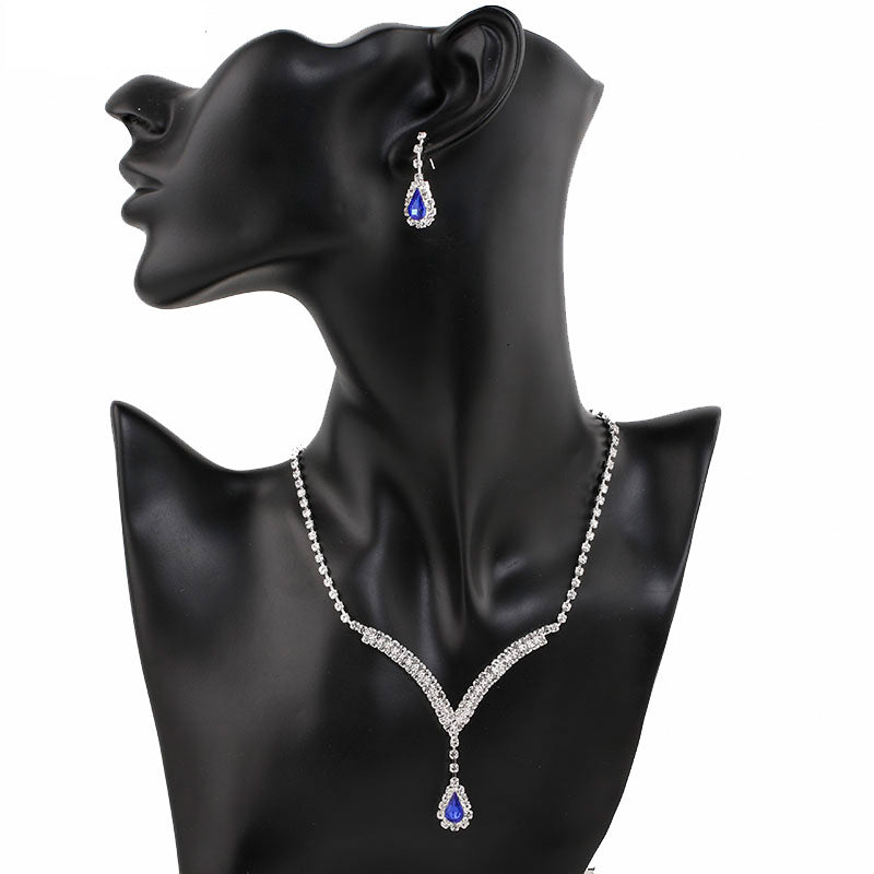 V Shaped Teardrop Choker Necklace Earrings Wedding Jewelry Sets