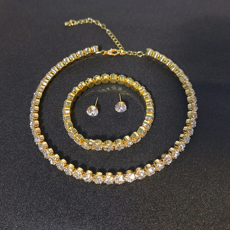 Silver Color African Beads Rhinestone Wedding Necklace Earrings Bracelet Set