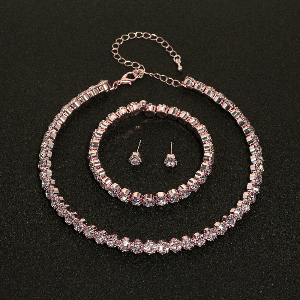 Silver Color African Beads Rhinestone Wedding Necklace Earrings Bracelet Set