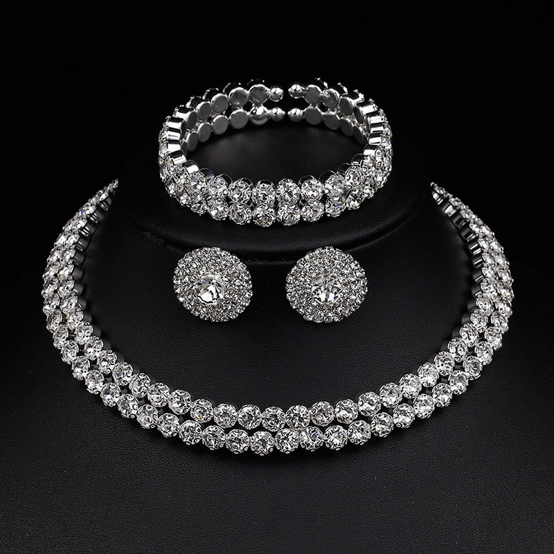 African Rhinestone Choker Necklace Earrings Bracelet Set