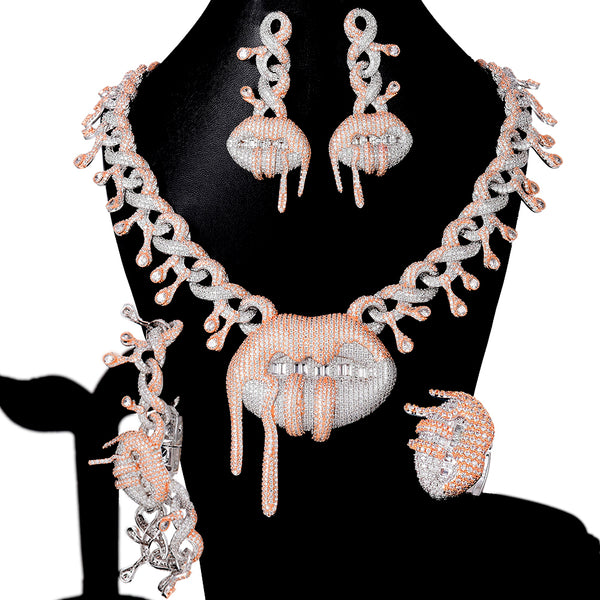 4PCS iced out bling hip hop women jewelry Set