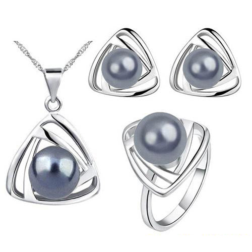 Triangular Pendant Necklace Earrings Ring Jewelry Set