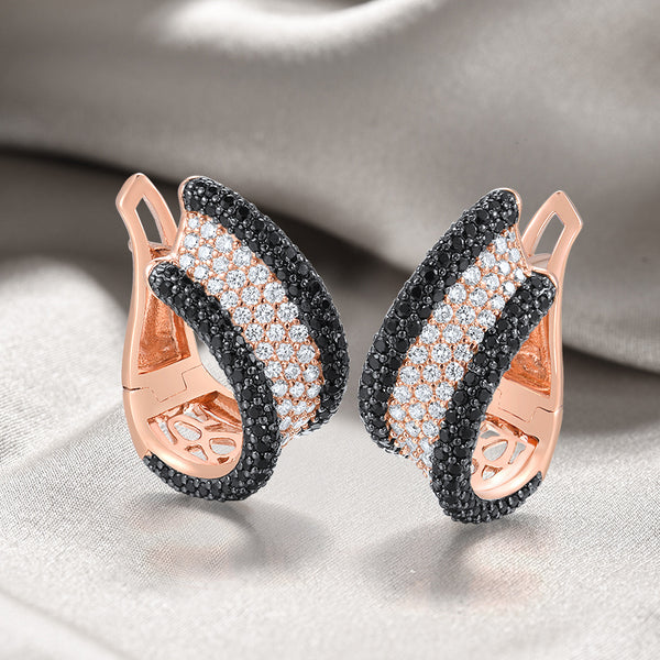 Sparkling Black Spinel White CZ Stud Earrings