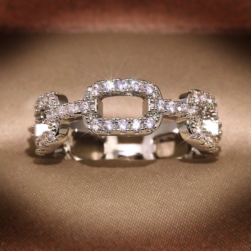 Silver Color Chain Ring with Bling Zircon Stone Rings