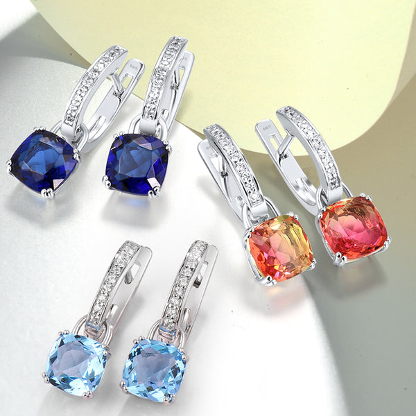 925 Sterling Silver Drop Earrings Sky Blue Pink Cubic Zirconia Dangle Earrings