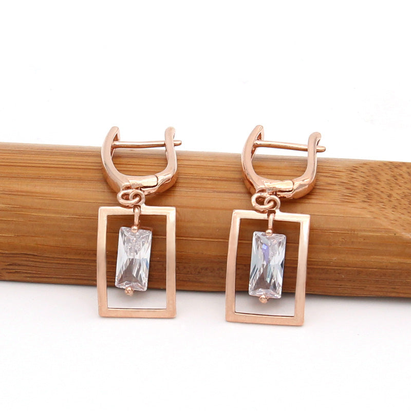 Korean Square Shaking Cubic Zirconia Dangle Earrings Pendant necklace Jewelry Sets