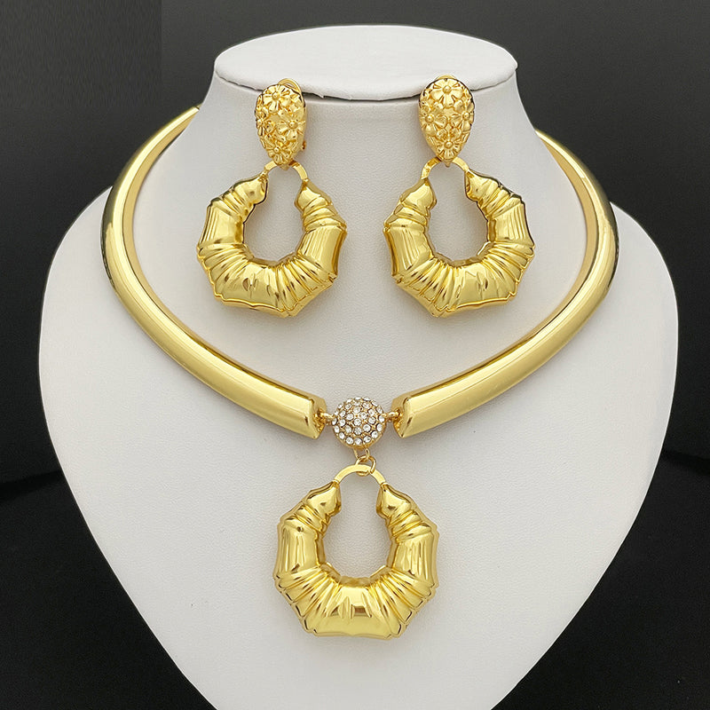 Dubai Women Necklace Earrings Set African Fashion Jewelry Nigeria Gold Plated Bride Jewelry