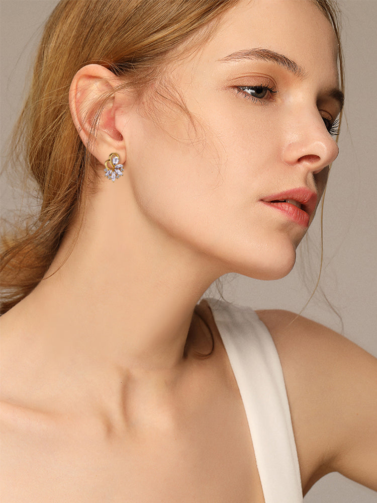 4 Color Noble Natural Zircon Flower Stud Earrings
