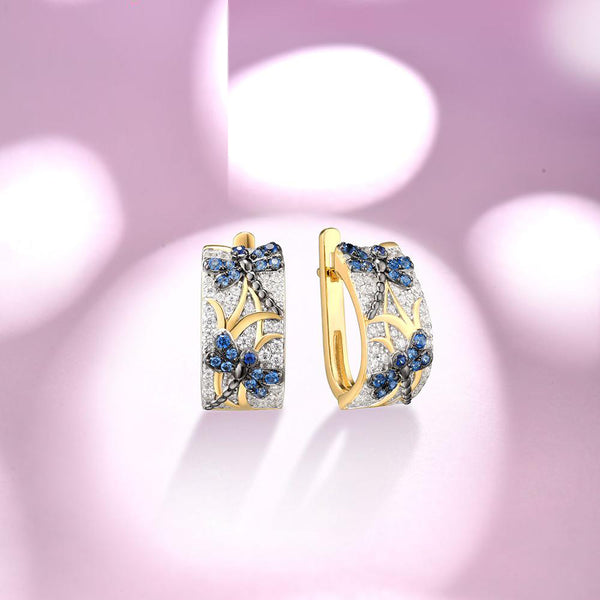 Pendientes de plata para mujer, plata de ley 925 pura, elegantes pendientes de libélula azul.