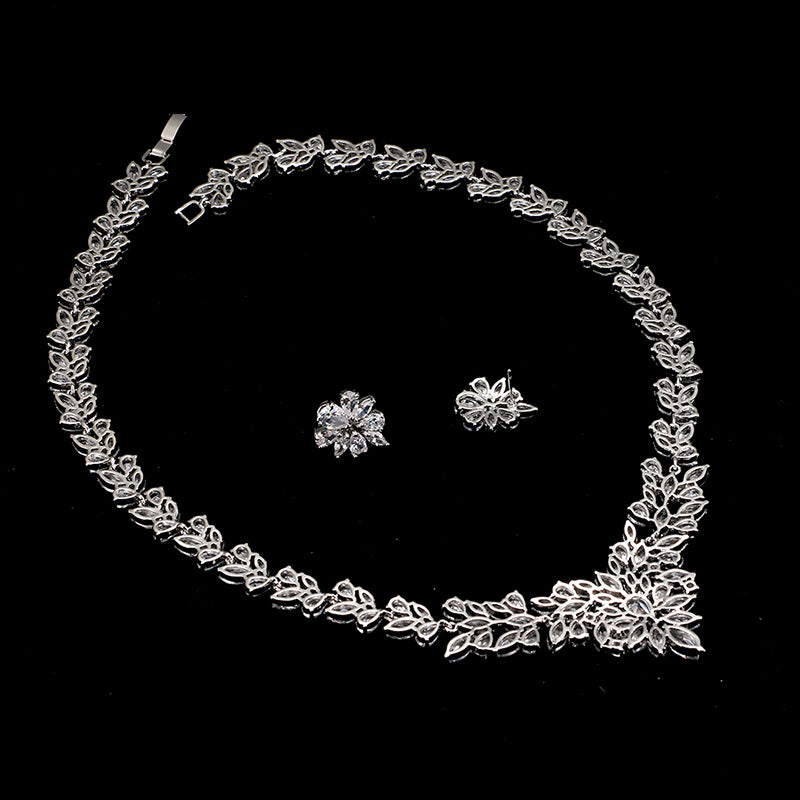 White Gold Plate Flower AAA Cubic Zircon Pendant/Earrings Jewelry Sets