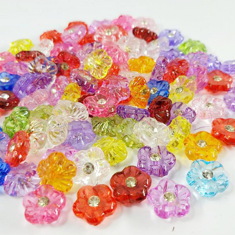 30pcs 15mm flower shape acrylic buttons with rhinestones apparel sewing accessories mix colors DIY