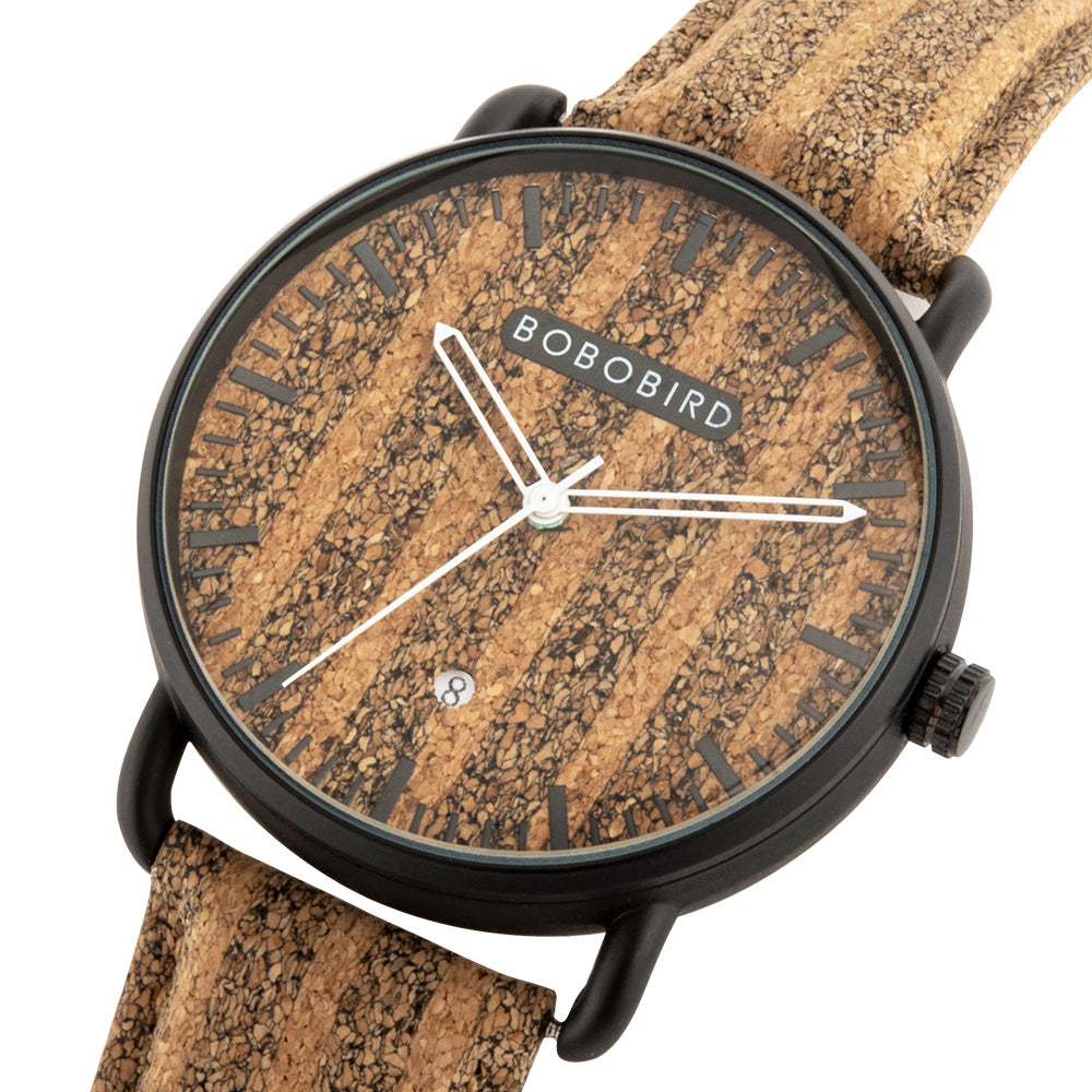 Couple Cork Watch Leather Wood Japanese Quartz Movement Wristwatch