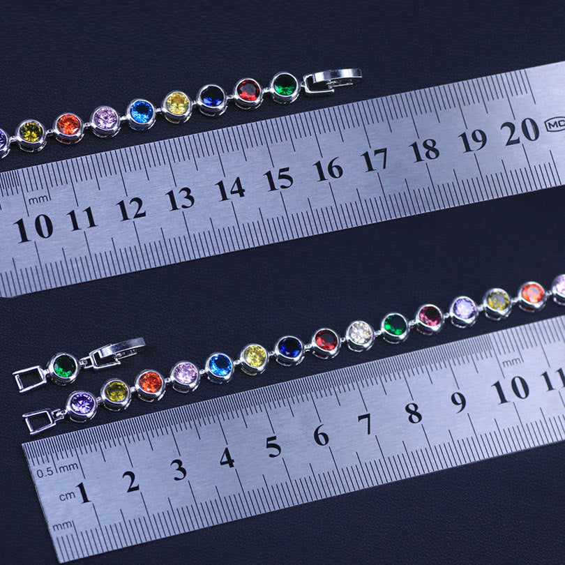 White Gold Color  Muliticolor Cubic Zirconia Tennis Bracelet
