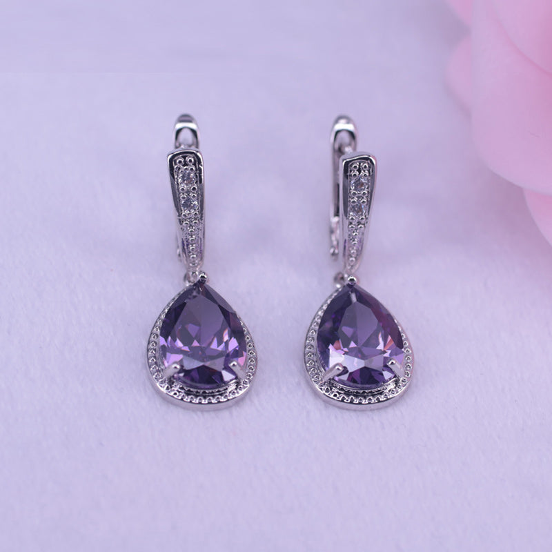 Many Colors Purple Crystal Silver Color Jewelry Set