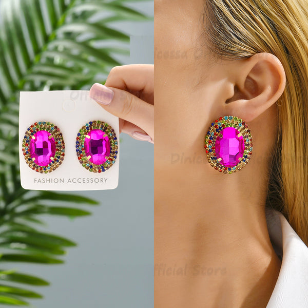 Vintage Charm Sparkly Glass Crystal Big Stud Earrings For Women