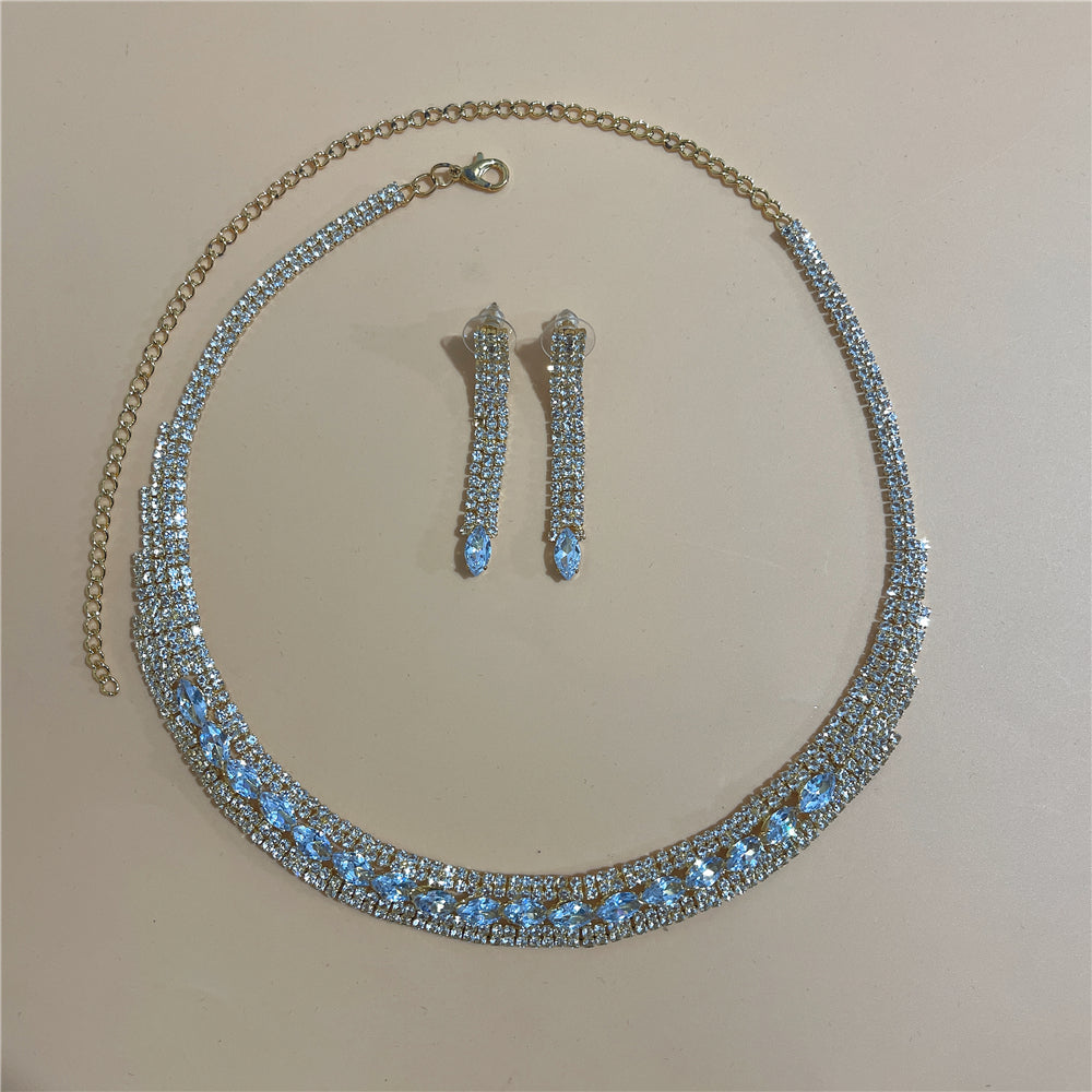 Zircon Rhinestone Stud Earrings and Necklace Jewelry Set