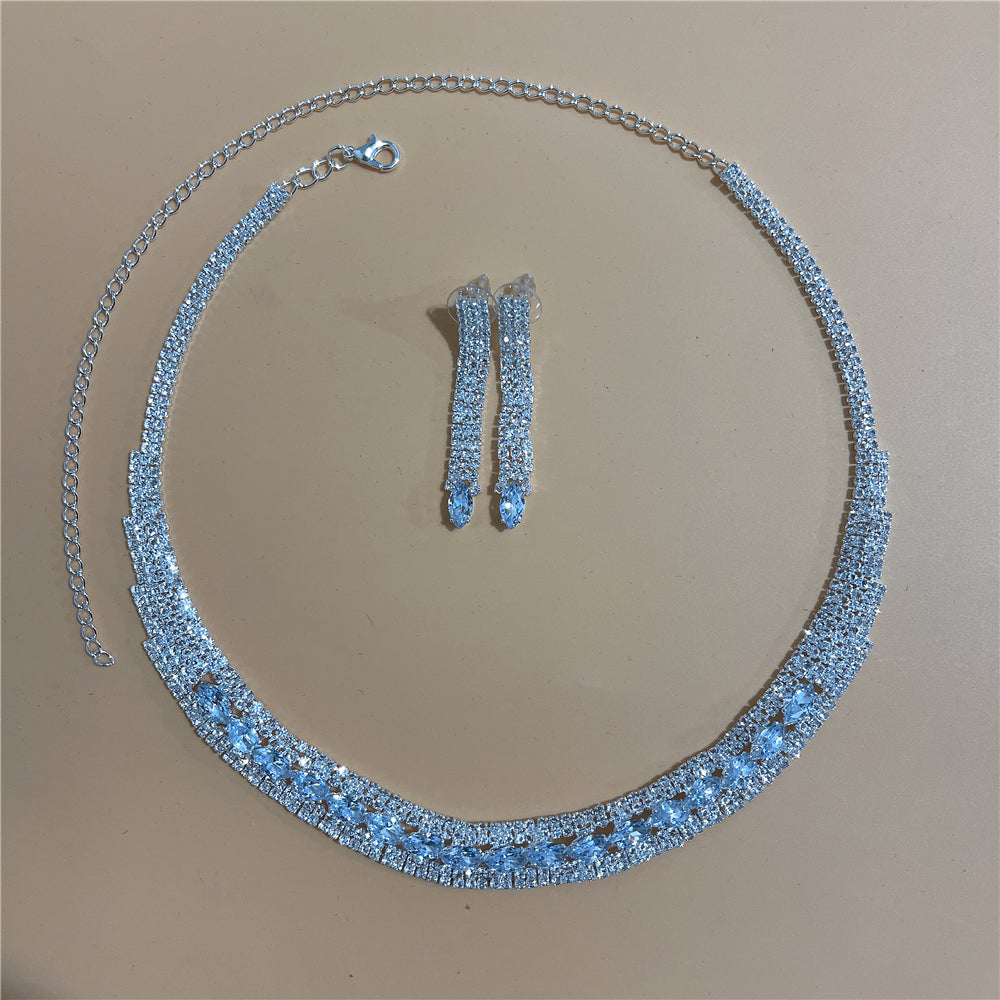Zircon Rhinestone Stud Earrings and Necklace Jewelry Set