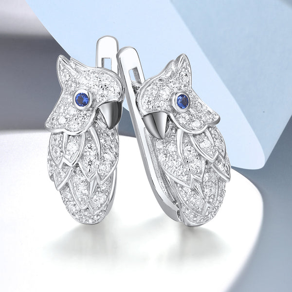 Pendientes de plata de ley 925 para mujer con circonitas azules y blancas brillantes