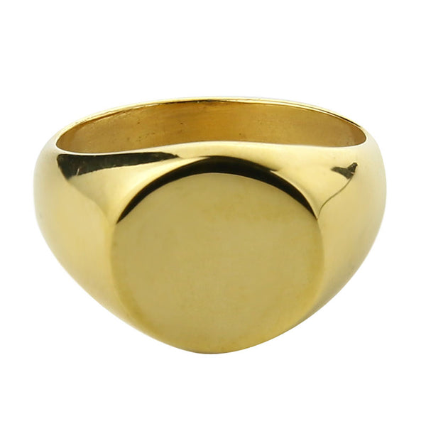 Anillo de sello pulido, redondo y sencillo para hombre.