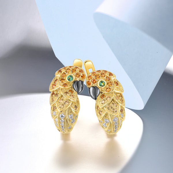 925 Sterling Silver Sparkling Green Spinel Gold Color Earrings