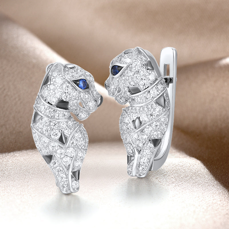 Sparkling Blue Nano CZ Leopard Earrings