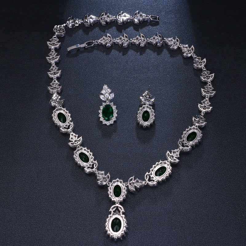 AAA Zircon Green Geometric Florid Bridal Jewelry Set
