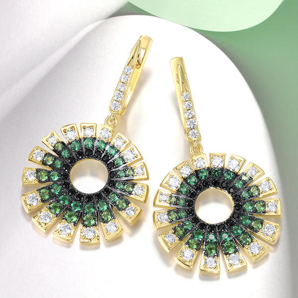 Pendientes colgantes de plata de ley 925 con degradado brillante en negro y verde.