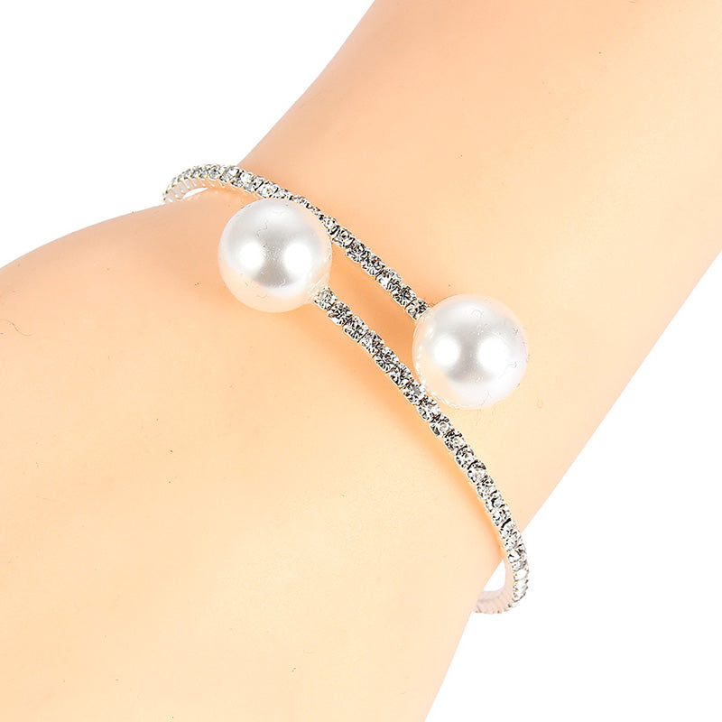 European Simulated Pearl Chokers  Necklace Bangle  Jewelry Set