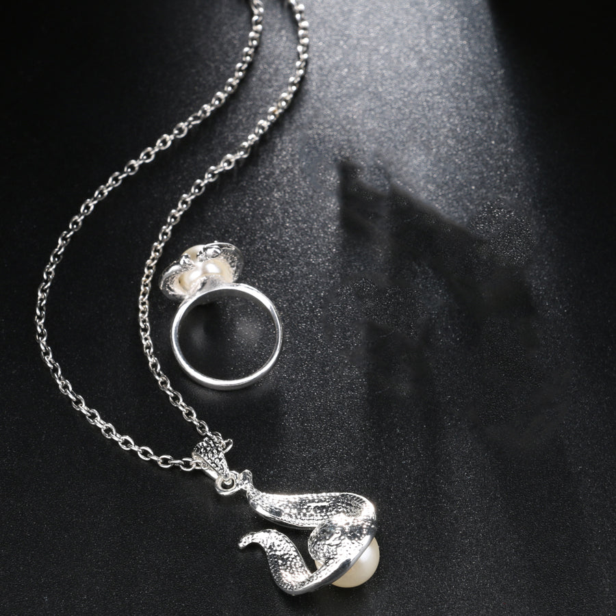 Silver Color Hollow Out Water Drop Necklace Earrings And Ring Jewelry Set