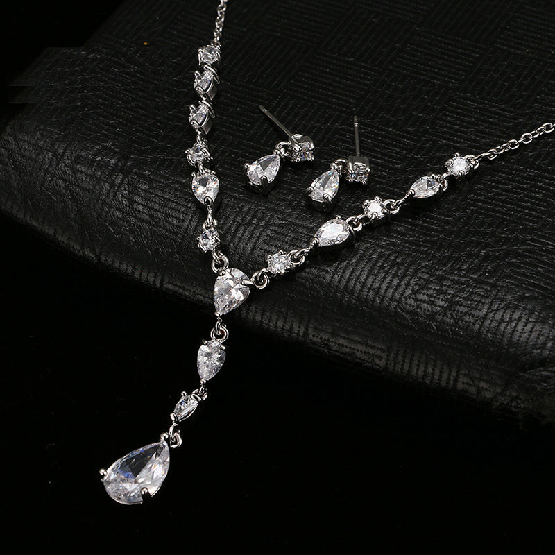 Trendy White Water Drop Cubic Zirconia Wedding Jewelry Sets