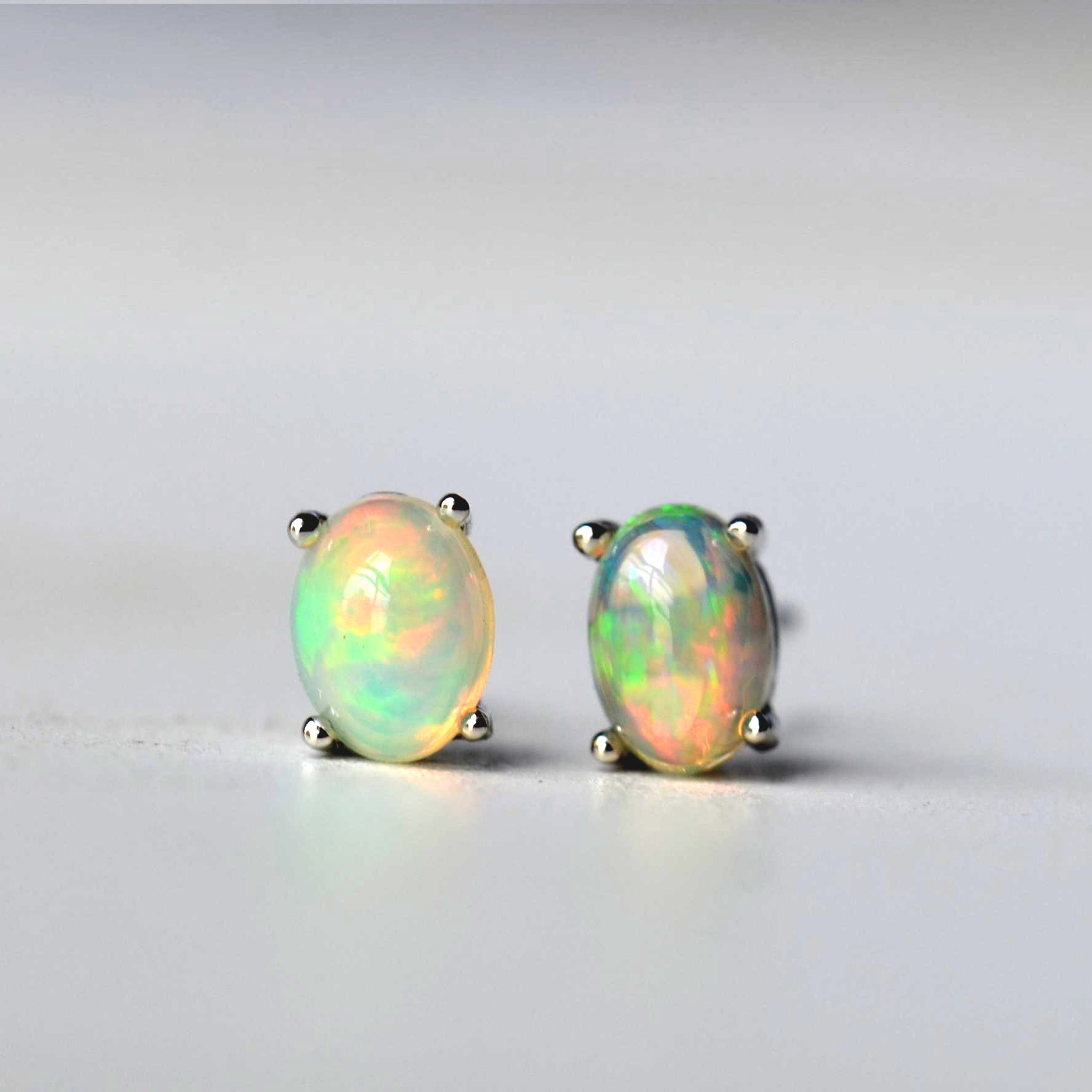 Natural Stone Opal Earrings s925 Silver Lucky Hope Elf Studs Earring
