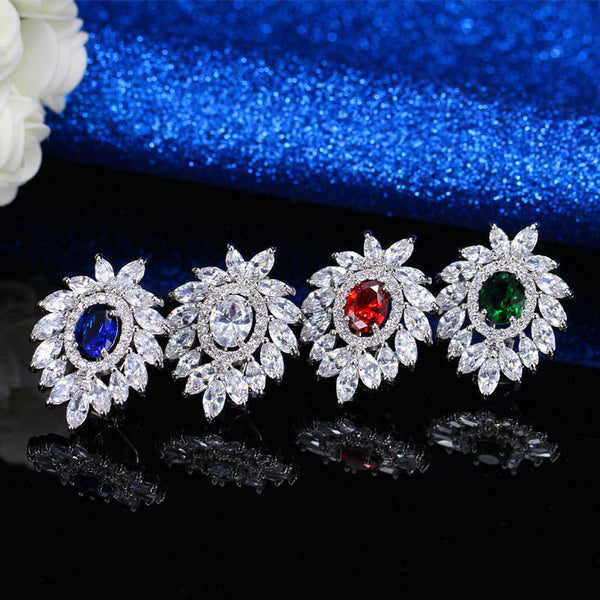 Full Marquise Shape Cubic Zirconia Crystal Pave Setting Big Stud Earrings