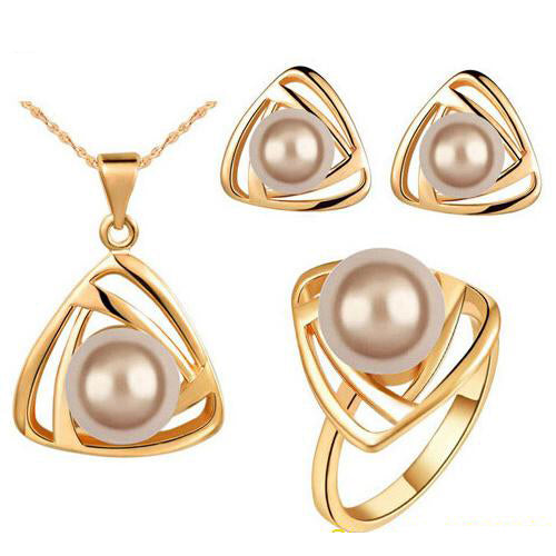 Triangular Pendant Necklace Earrings Ring Jewelry Set