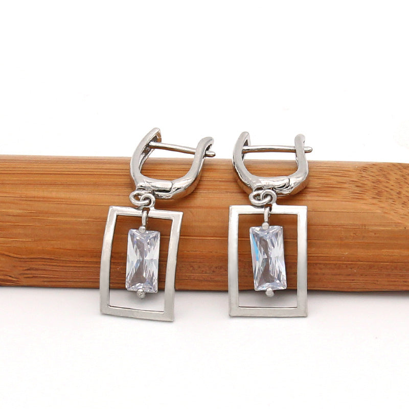 Korean Square Shaking Cubic Zirconia Dangle Earrings Pendant necklace Jewelry Sets