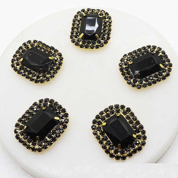 Lote de 5 botones de diamantes de imitación dorados y negros para ropa, manualidades, bodas, metal, bricolaje.