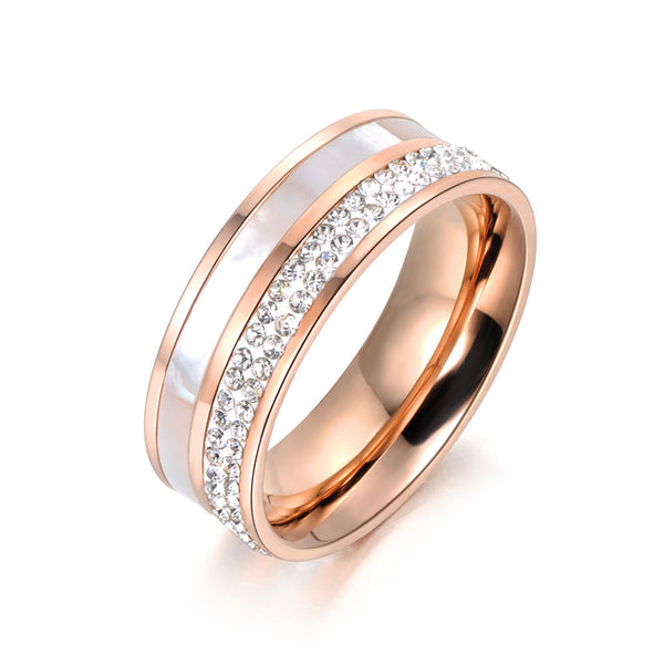 Rose Gold Color  Rhinestone & Shell Wedding Rings