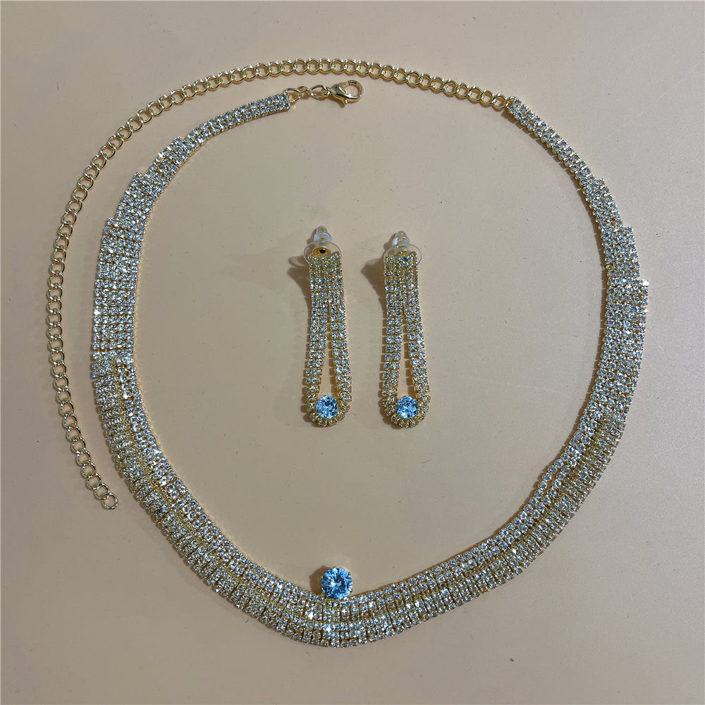 Zircon Rhinestone Stud Earrings and Necklace Jewelry Set