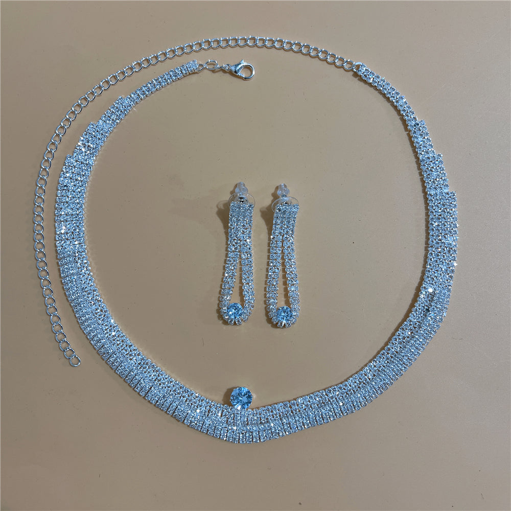 Zircon Rhinestone Stud Earrings and Necklace Jewelry Set