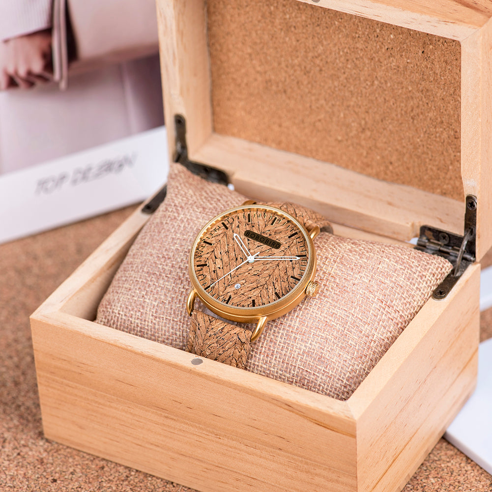 Couple Cork Watch Leather Wood Japanese Quartz Movement Wristwatch