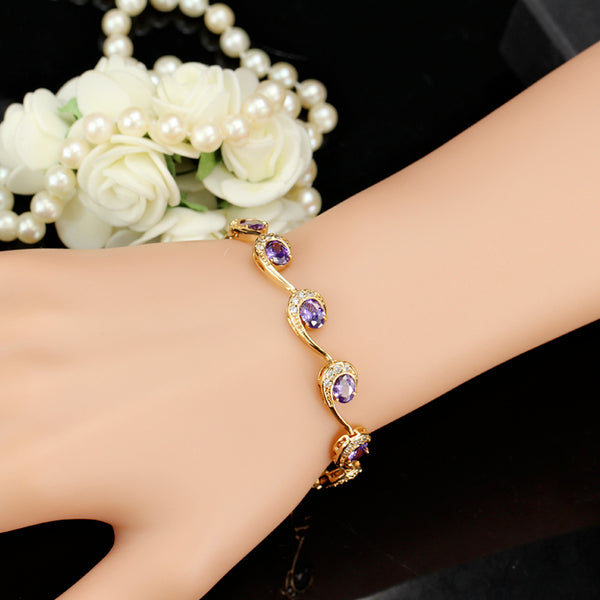 Ladies Summer Party Tennis Style Jewelry Moon Shape Cubic Zirconia Big Purple Stone Bracelet
