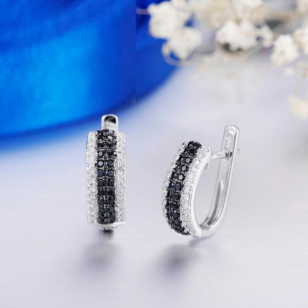 Pendientes de plata de ley 925 con piedras negras redondas