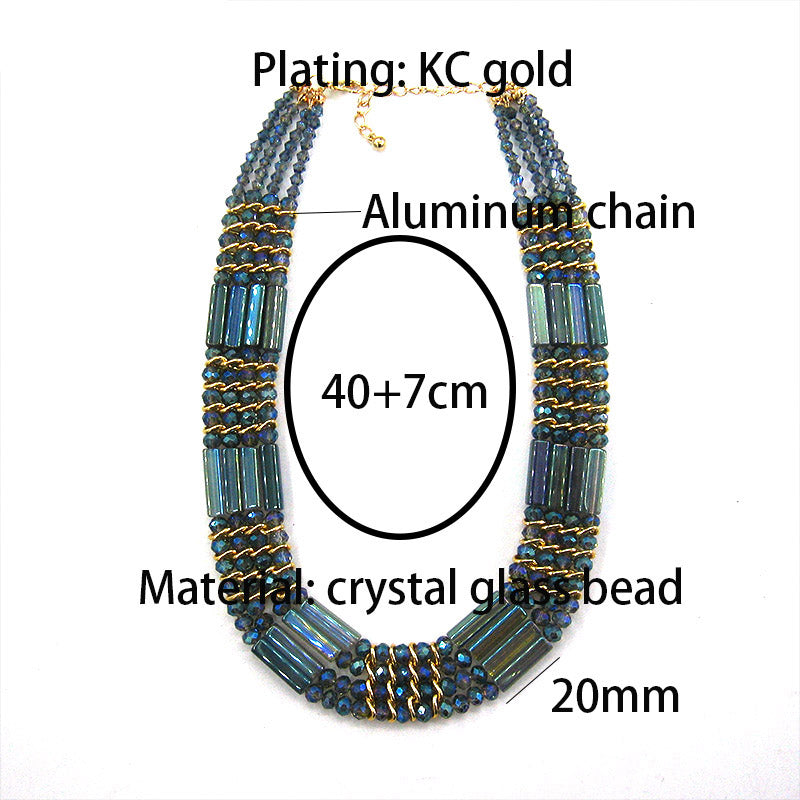 fashion Vintage  multi storey chain necklace crystal bead Handmade jewelry sets