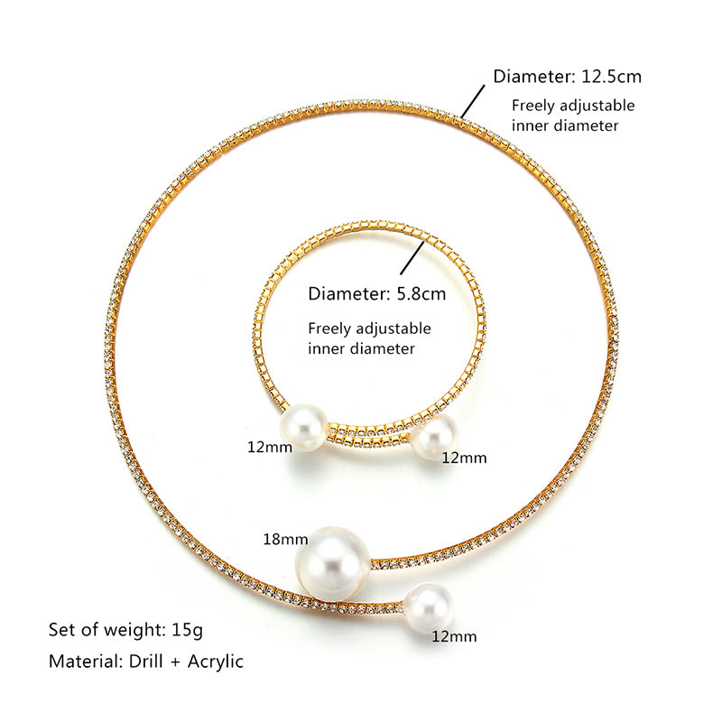 European Simulated Pearl Chokers  Necklace Bangle  Jewelry Set