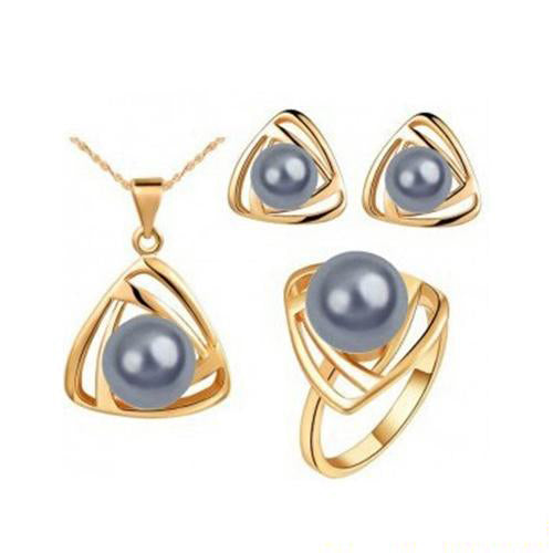 Triangular Pendant Necklace Earrings Ring Jewelry Set