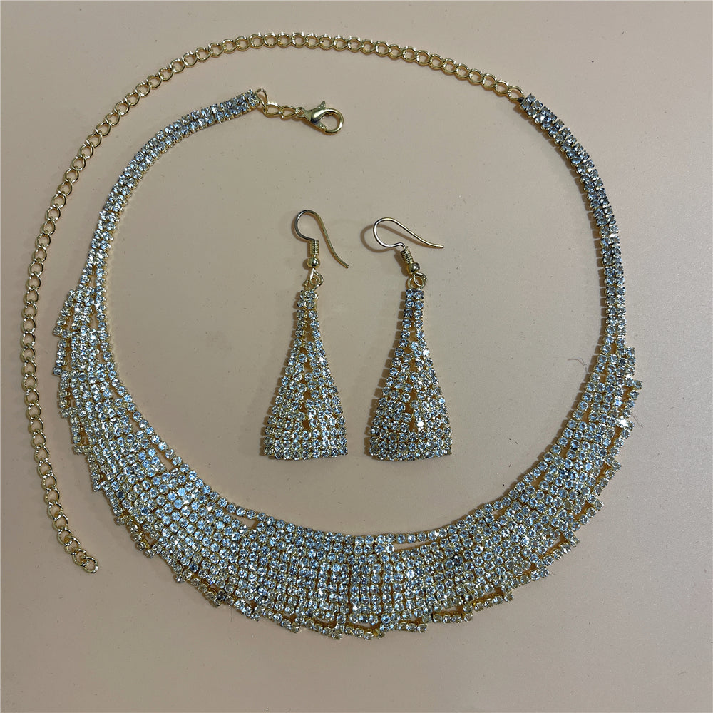 Zircon Rhinestone Stud Earrings and Necklace Jewelry Set